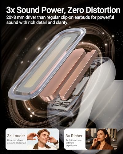 ACEFAST AceClip Pro Open-Ear Earbuds, Wireless Clip-On Earbuds with 3× Larger Drivers, Outdoor Boost Mode, AI Noise Cancelling Calls, 28H Playtime, IP55 Waterproof, App & Click Control, Lightweight - color: Cream