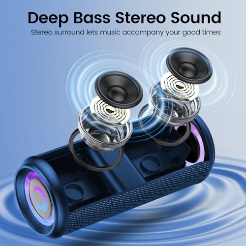 Portable Bluetooth Speaker, 2026 Bluetooth 5.4 Wireless Speaker with 20W HD Loud Stereo Sound, 20H Playtime, LED Lights, IP7, TWS Pairing, Built-in Mic, for Outdoor, Home, Beach, Party, Gift, Blue - color: Bright Blue