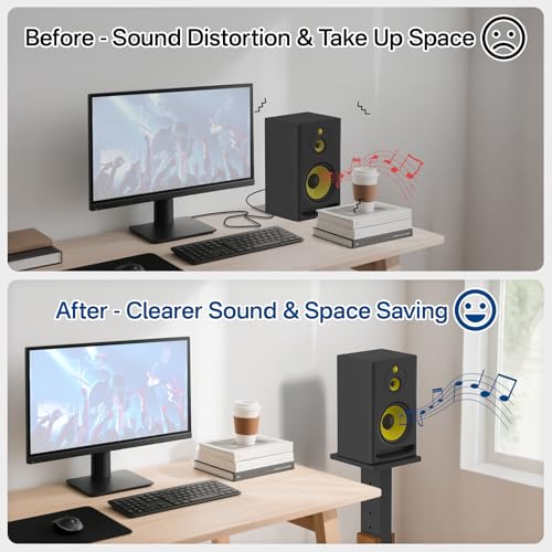 18"-28" Height Adjustable Studio Monitor Stands Pair for Yamaha/Presonus/KRK/JBL/ADAM Audio/Mackie/Edifier Studio Monitors Speaker Stand- Heavy Duty Wood Studio Monitor Floor Stands for Surround Sound