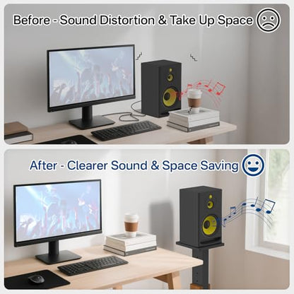 18"-28" Height Adjustable Studio Monitor Stands Pair for Yamaha/Presonus/KRK/JBL/ADAM Audio/Mackie/Edifier Studio Monitors Speaker Stand- Heavy Duty Wood Studio Monitor Floor Stands for Surround Sound