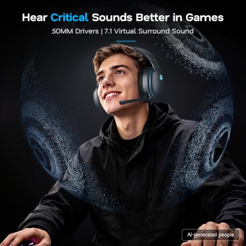 AOC 2.4GHz Wireless Gaming Headset for PS5, PS4, Switch, 45Hr, Space Gray | Bluetooth 6.0 Gaming Headphones with Noise Canceling Mic, 7.1 Virtual Surround, Great for Fortnite & Call of Duty/FPS Gamers - color: Space Gray