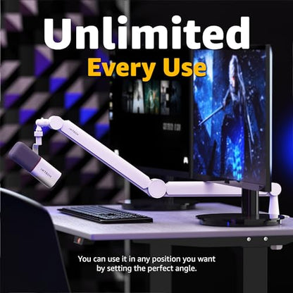 Mic Arm White Premium Boom Arm 360° Rotatable Microphone Arm Stand with Desk Mount Fully Adjustable Sturdy and Universal VALIANT WHITE Model - color: 4 VALIANT WHITE