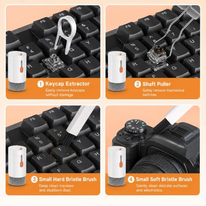 Keyboard Cleaning Kit, 20 in 1 Electronics Cleaning Kit with Retractable Brush and 2.5ml Mist Spray, Multi-Tool for iPhone, AirPods, MacBook, iPad, Headphones, Camera Lens, Computer, Monitor and TV