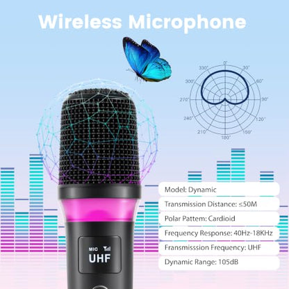 Marengo Wireless Microphones, Volume Control, LED Lights, 40H, 200FT Range