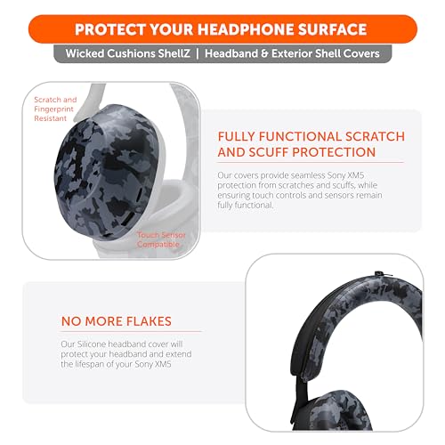 WC ShellZ XM5 - Exterior Shell & Headband Covers for Sony WH1000XM5 | Made by Wicked Cushions | Protective, Made with Premium Silicone | Black Camo - color: Black Camo