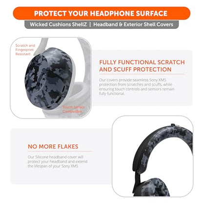 WC ShellZ XM5 - Exterior Shell & Headband Covers for Sony WH1000XM5 | Made by Wicked Cushions | Protective, Made with Premium Silicone | Black Camo - color: Black Camo