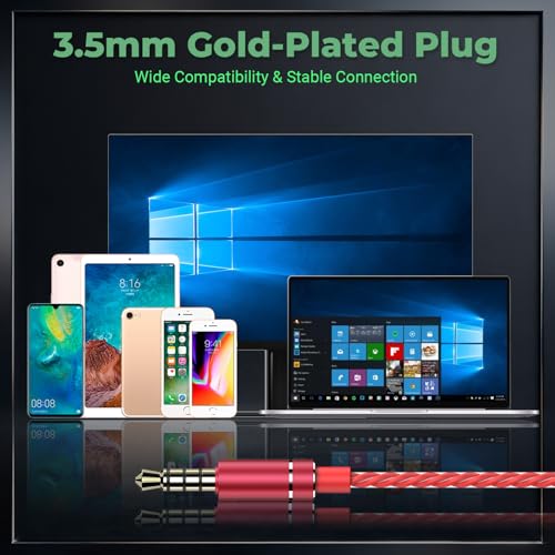 Red Wired Earbuds with Microphone, 3.5mm in-Ear Headphones for Laptop, Gaming & PS5, Volume Control, Clear Sound, Tangle-Free Cable, Earbuds with Case for Computer, PC & Android - color: Red