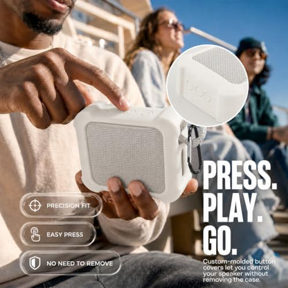 COMECASE Silicone Case for JBL Go 5 with Metal Carabiner, White, Case Only | Thickened Edges, Inner Cushioning Ribs, Easy Button Access, Uncovered Grille and Edge Light, for Travel and Outdoor Use - color: White
