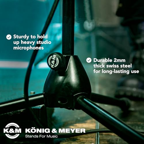 K&M Konig & Meyer 21080.500.55 Tripod Microphone Stand w/Telescoping Boom | Clutch Height Adjustment | Soft-Touch Lock | Folding Leg Design | Zinc Die-Cast Base | German Made | Black - color: Black