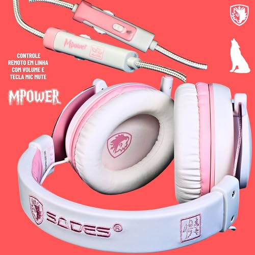 SADES MPOWER Stereo Gaming Headset for PS4, PC, Mobile, Noise Cancelling Over Ear Headphones with Retractable and Flexible Mic & Soft Memory Earmuffs for Laptop Nintendo Switch Games-Angel Edition - color: White, Light Pink