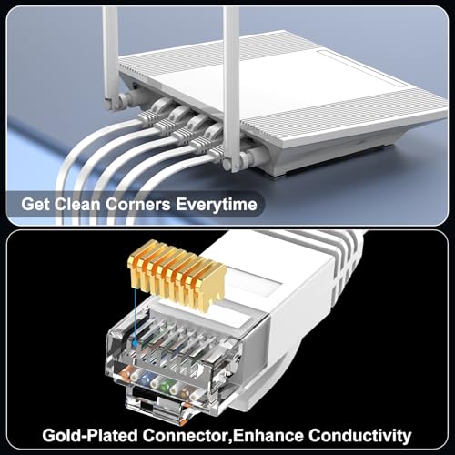 Cat 6 Flat Ethernet Cable 1ft 6Pack, 10Gbps, White | OFC Bare Copper 30AWG UTP Patch Cable, 550MHz, RJ45 Gold-Plated, Snag-Less Boots, Ideal for Gaming, Streaming, Router - color: White-Flat, size: 1ft