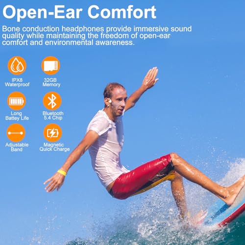 Bone Conduction Swimming Headphones, IPX8 Waterproof MP3 Player with Open-Ear Design, Bluetooth 5.4 Wireless Sports Earbuds for Swimming, Running, Cycling(Black)