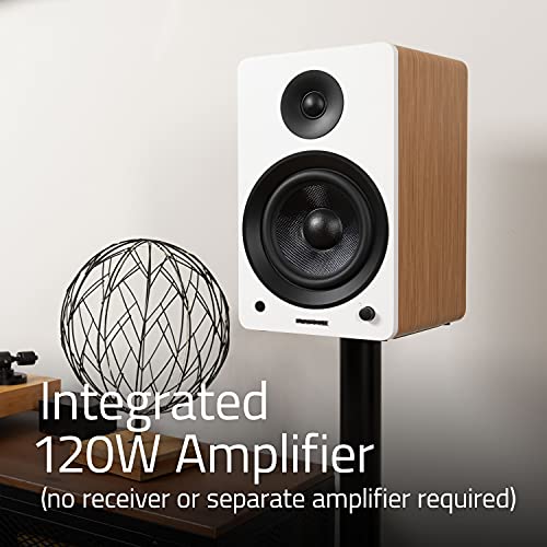 Fluance Ai61 Powered 2-Way 2.0 Stereo Bookshelf Speakers with Speaker Stands 6.5" Drivers 120W Amplifier for Turntable Bluetooth 5 Wireless Music Streaming - RCA Optical USB & Sub Out (Natural Walnut) - color: Natural Walnut, size: With Square Stand