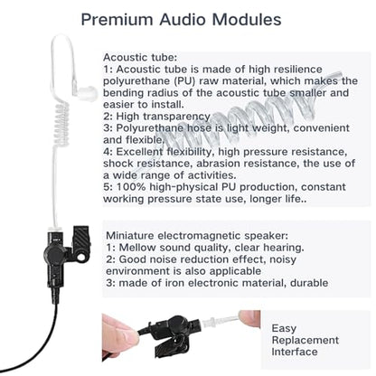 Radio Earpiece with Mic Compatible for Kenwood Baofeng SAMCOM BTECH Retevis Walkie Talkie and RT21 RT22 BF-F8HP UV-82HP UV-5R UV82 UV82C UV5X3 TK NX, Acoustic Tube Headset, 2 Pin Style