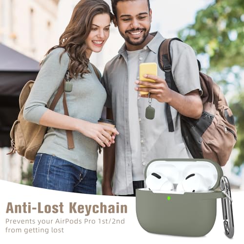 Hamile Compatible AirPods Pro Case Protective Silicone Shockproof Cover Skin for Airpod Pro 2019 Charging Case, with Keychain, Army Green - color: Army Green