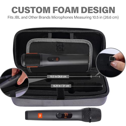 Microphone Case Compatible with JBL Wireless Two Mic System (CASE ONLY) | with Mic Covers, Customizable Foam, Dual Mic Case for Party Box, Singing Karaoke Travel Bag | Waterproof & Dirt Resistant - color: Upgrade-Grey