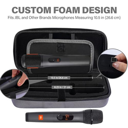 Microphone Case Compatible with JBL Wireless Two Mic System (CASE ONLY) | with Mic Covers, Customizable Foam, Dual Mic Case for Party Box, Singing Karaoke Travel Bag | Waterproof & Dirt Resistant - color: Upgrade-Grey