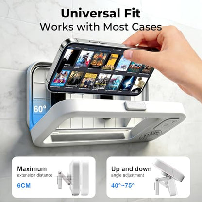 Shower Phone Holder with Wireless Bluetooth Speaker, 360° Rotating Bathroom Phone Mount with Speaker, 2026 New Waterproof Shower Phone Case for Any Phone, Fits Most Smartphones (White)