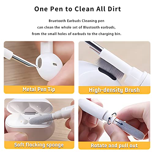 Bluetooth Earbuds Cleaning Pen,Cleaner Kit for Airpods Pro,Earbud Cleaning Kit,Multifunction Headphone Cleaning Pen Tool with Soft Brush Suitable for Headset,Keyboard, Phone and Camera Lens (White)