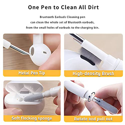 Bluetooth Earbuds Cleaning Pen,Cleaner Kit for Airpods Pro,Earbud Cleaning Kit,Multifunction Headphone Cleaning Pen Tool with Soft Brush Suitable for Headset,Keyboard, Phone and Camera Lens (White)
