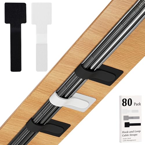 80PCS Hook and Loop Cable Straps, Cable Management Under Desk - color: Black + White