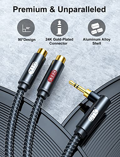 EMK 3.5mm to RCA Stereo Audio Cable - Gold Plated, 90° Aux Male to 2RCA Female, 3ft/1M - Compatible with Smartphones, MP3, Tablets, Speakers, Home Theater - color: 90° 3.5mm Male to 2 RCA Female, size: 3 Ft/1M, style: 3.5mm to 2RCA