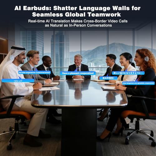 AI Translation Earbuds Real Time, 164 Languages Translator Earbuds, Wireless Translating Ear Buds, Bluetooth Headphones for Travel Business Meeting Learning (Black)