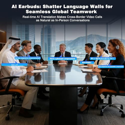 AI Translation Earbuds Real Time, 164 Languages Translator Earbuds, Wireless Translating Ear Buds, Bluetooth Headphones for Travel Business Meeting Learning (Black)