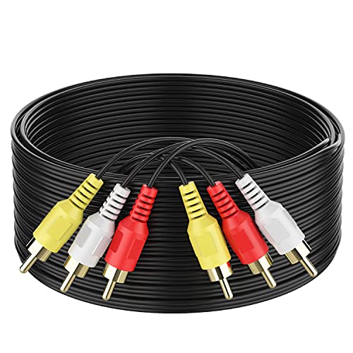 Audio Video RCA Cable, 100FT 3RCA to 3RCA Composite AV Cable Compatible with Set-Top Box, Speaker, Amplifier, DVD Player, 24K Gold Plated - size: 100FT