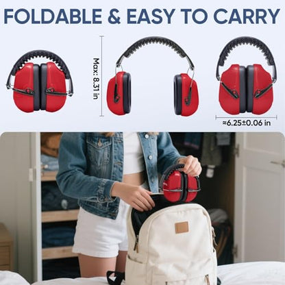 TICONN Noise Cancelling Ear Muffs for Adults, SNR 33dB Hearing Protection, Adjustable Safety Earmuffs for Construction - color: Red