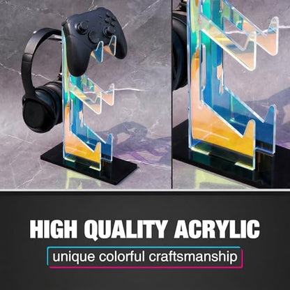 NiHome Controller Holder Headphone Stand 3-Tier Iridescent Acrylic Gaming | Headset Mount With Anti-Slip Base, Cable Holes, Universal For PS5 Xbox Switch, Desk Organizer, Gamer Gifts - size: Iridescent 3-Tier