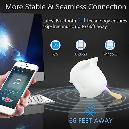 gingo Cute Cat Bluetooth Speaker (White*2) | Cat-shaped silicone tail, 40H playtime, TWS pairing, hands-free mic, BT5.3, 70g light, perfect home/office/outdoor/gift - color: White*2