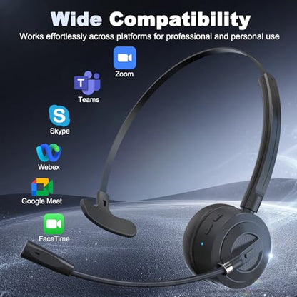 Bluetooth Headset with Microphone, Single Ear Wireless Headset for Cell Phones