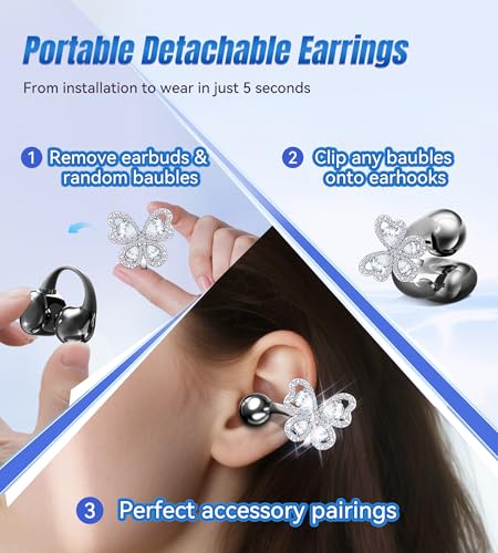 King Lucky Open Ear Earbuds Clip on Wireless Bluetooth 5.4 Headphones with Mic,50H Play,ENC Call,Waterproof,Jewelry Ear Buds,Comfortable for Small Ears&Glasses Wearers,Workouts (03-Black) - color: 03-Black