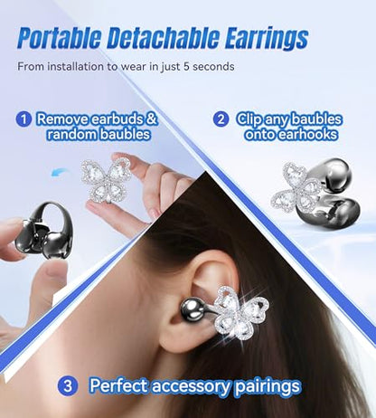 King Lucky Open Ear Earbuds Clip on Wireless Bluetooth 5.4 Headphones with Mic,50H Play,ENC Call,Waterproof,Jewelry Ear Buds,Comfortable for Small Ears&Glasses Wearers,Workouts (03-Black) - color: 03-Black