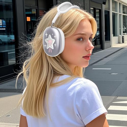 for AirPods Max Headphones Y2K Star Ear Covers for AirPods Max 2 | Cute Bow Clear Ear Cups Cover | White Silicone Ear Pad Case Headband Cover for Apple AirPods Max 2/1 (2026/2024/2020) - color: Star D/White