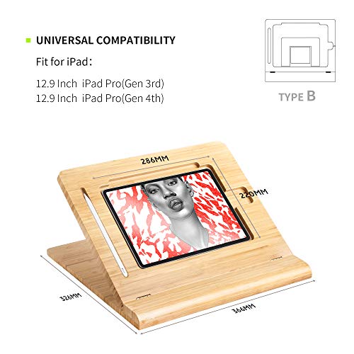 Tablet Desktop Stand Height Adjustable,Foldable Bamboo Drawing Ipad Holder,Multi-Angle Portable Stand Organizer,Compatible with 12.9 inch ipad pro 3rd/4th Gen - size: B