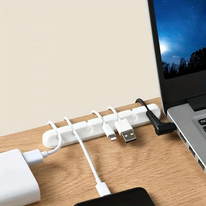 Silicone Cable Organizer Self Adhesive Desktop Clips Low Profile Multiple Slots for Mobile Charging Earphones Mouse Wires, Black, Set of 5 pieces