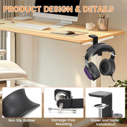 Headphone Hanger, PC Gaming Headset Stand Adjustable Clamp-On Headphone Hook Mount, Universal Fit for PC Accessories, Headphone Holder Under Desk