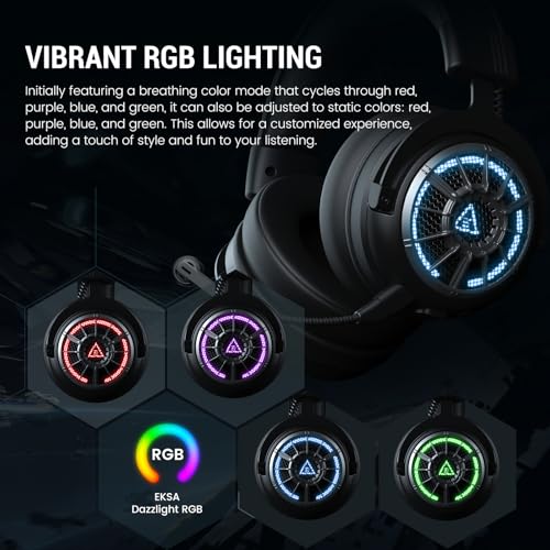 EKSA Wireless Gaming Headset for PS5, PC, PS4, Mac, Switch, Gaming Headphones with 2.4GHz, Bluetooth 5.3, 7.1 Surround Sound, Detachable Noise Canceling Microphone