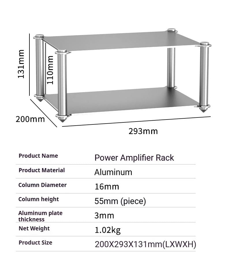 Desktop HiFi Audio Rack Modular Isolation Stand for DAC Amp, 2-Tier | Aluminum Alloy Hi-Fi Audio Rack, Full Metal, Audio Component Shelf With Shock Absorption Feet Two-Layer (293 x 200 x 131mm) - size: Two-Layer (293 x 200 x 131mm)