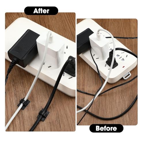 Eboot 100 Pieces Adhesive Cable Wire Clips Strong Cord Clips Wire Holders Cable Cord Management Straps Clamps Tie Holder for the Wall, Under Desk, Car, Office and Home