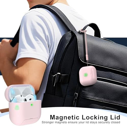RFUNGUANGO AirPods 4 Case with Magnetic Lid Phone Stand, Pink | Compatible with AirPods Pro 4th Generation, Wireless Charging Compatible with Cleaning Kit & Lanyard - color: A-WCW-Pink, size: AirPods 4 Case