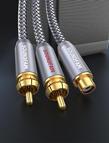 RCA Y Splitter 1 Female to 2 Male RCA/Phono Splitter Cable Stereo Y Adapter Gold-Plated Plug for Subwoofer, TV, CD Player, Home Theater-Grey(1Feet/30cm) - color: Grey-RCA Splitter 1 Female to 2 Male, size: 1ft/30cm
