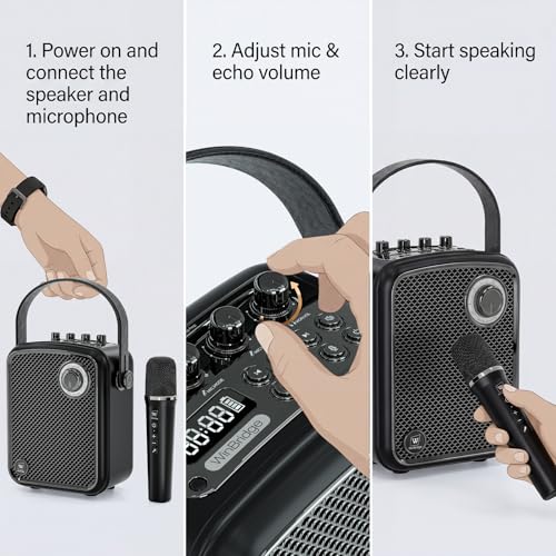 70W Voice Amplifier with UHF Wireless Handheld Microphone & Bluetooth 5.3 | Portable PA System & Karaoke Mic Speaker Set with USB/TF/AUX/Guitar for Teaching, Public Speaking & Singing - S100