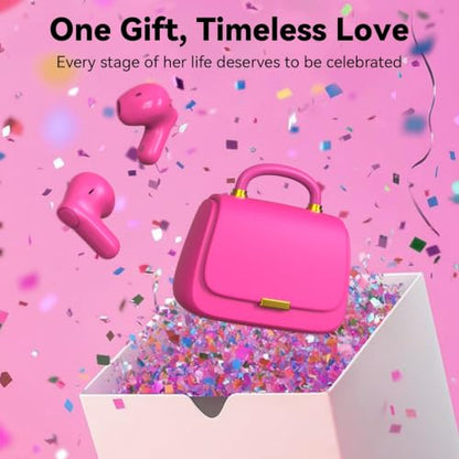 ANCwear Wireless Earbuds with Mini Handbag Case, 22H Playtime, Hot Pink | Bluetooth 5.3, 13mm drivers, touch controls and DIY stickers for music, calls, travel, everyday wear and gifting - color: Hot pink