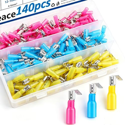 smseaces 140Pcs Heat Shrink Piggy Back Spade Connectors 22-10AWG 6.3mm(1/4") Piggyback Wire Connectors for Automotive,Audio Systems,Household Appliances Double Spade Connector - style: Heat Shrink Connectors