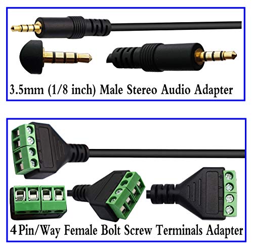 3.5mm Screw Terminal Block Cable 3.5mm (1/8inch) Stereo TRRS Audio Male to 4 Pin/Way Female Bolt Screw Headphone Balum Converter Adapter Cable（30CM/2Packs) (4Pole/M) - color: 4Pole/M