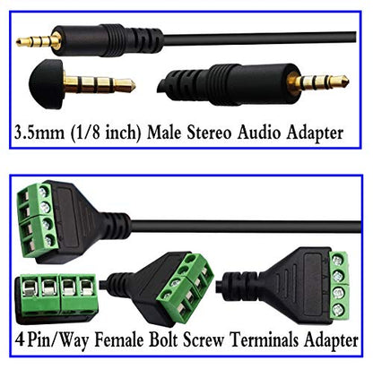 3.5mm Screw Terminal Block Cable 3.5mm (1/8inch) Stereo TRRS Audio Male to 4 Pin/Way Female Bolt Screw Headphone Balum Converter Adapter Cable（30CM/2Packs) (4Pole/M) - color: 4Pole/M