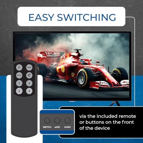 OREI 8K 4-Port HDMI Switch, HDMI Audio, 3.5mm, Optical, Dolby Atmos, DTS:X
